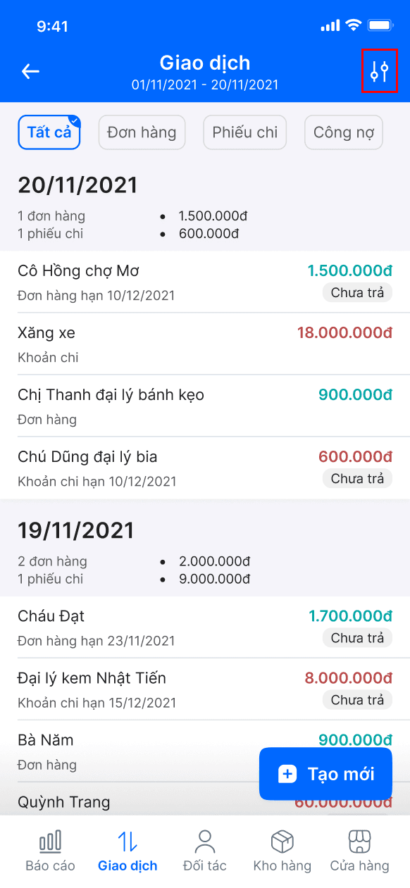 Cách lọc các khoản giao dịch theo thời gian