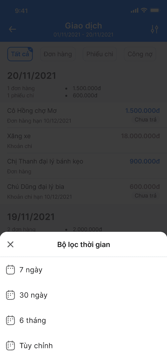 Cách lọc các khoản giao dịch theo thời gian