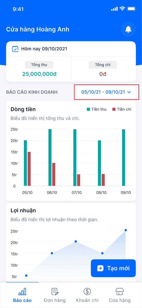 Các loại báo cáo trong ứng dụng Tinai
