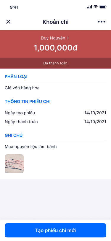 Cách tạo phiếu chi